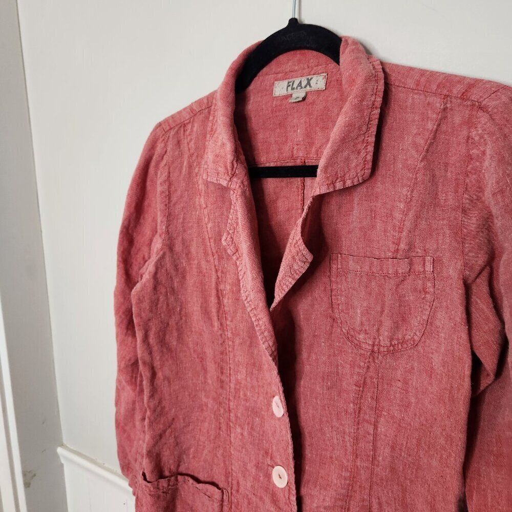 Flax Red Linen Button Front Blazer Jacket - image 3